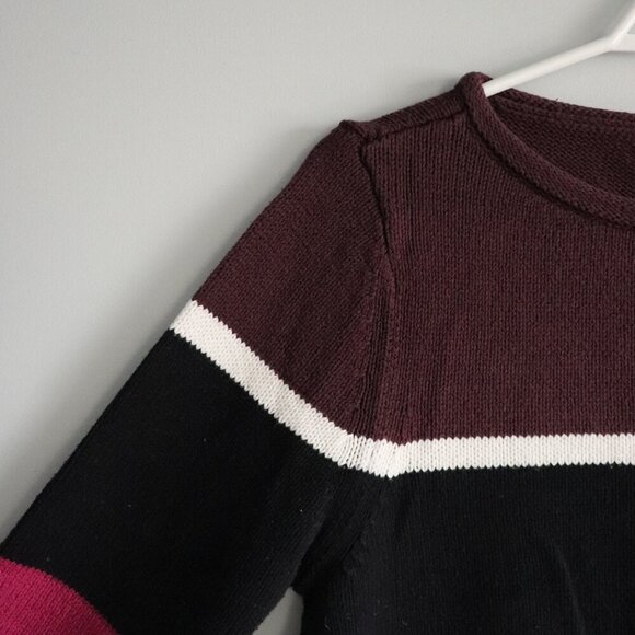 Ann Taylor Women's Sz Lrg Multicolored Striped Crewneck Pullover Stretch Sweater - Picture 3 of 10